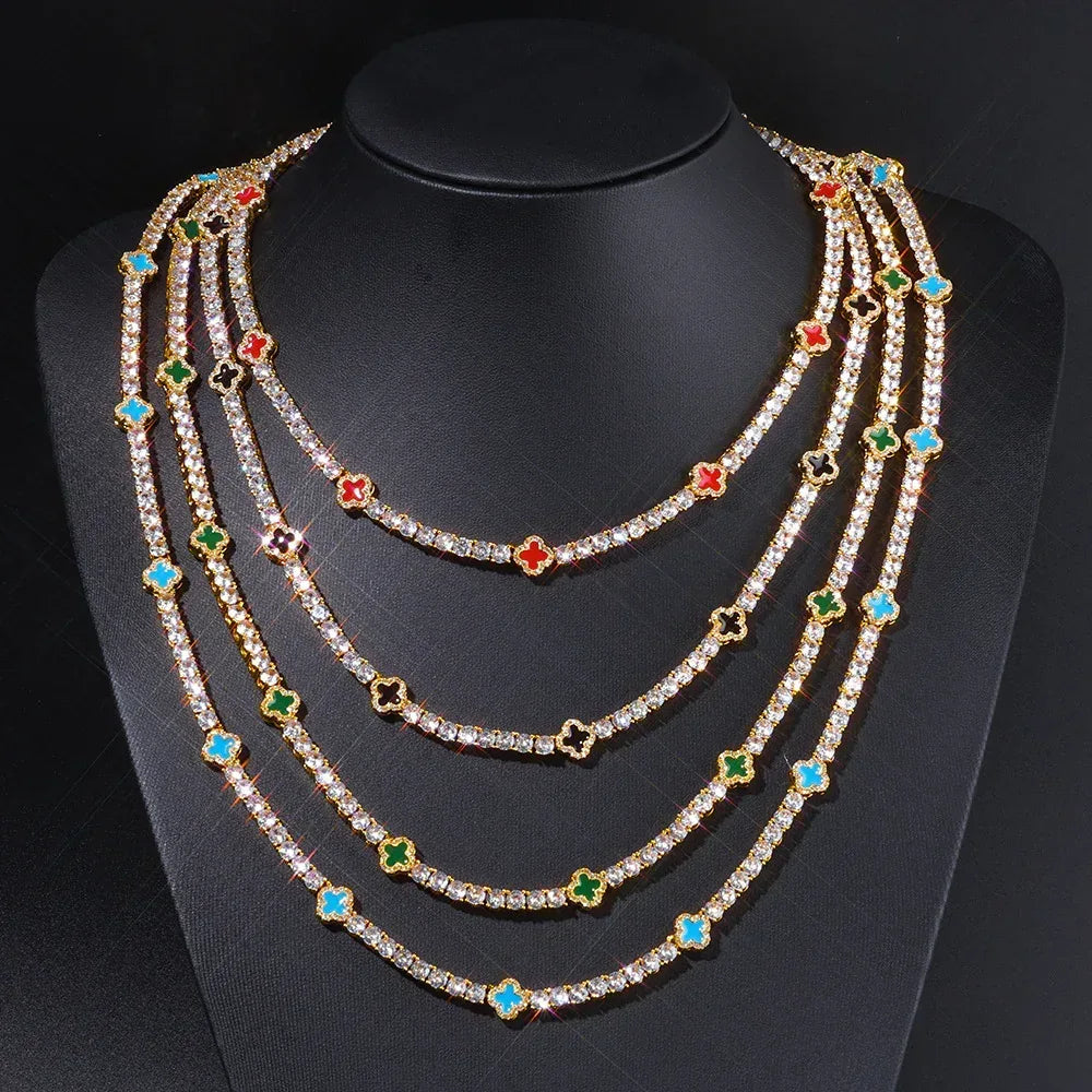 4mm Enamel Tennis Chain Necklace Zircon Rapper Iced Out Chain Style | Caratix Jewelry - CaratixJewelry